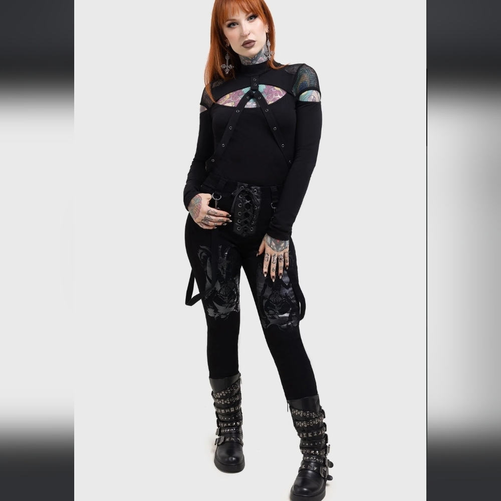 Killstar Black Lace-Up Skinny Pants